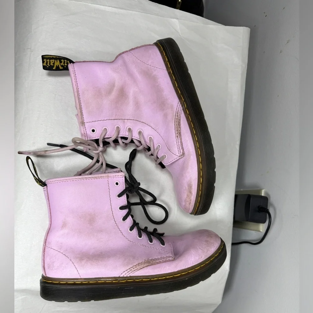 Dr Doc Martens Zavala J Combat Boots Size 3Y Pastel Pink Lace Up Punk Grunge